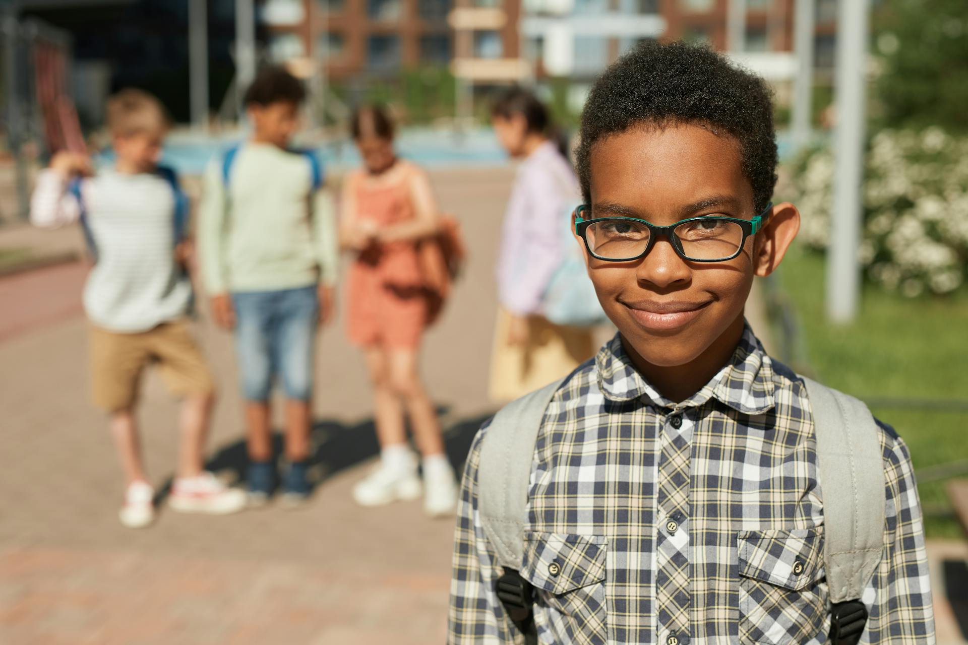 Student ready for school with backpack
